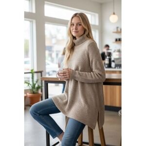 Eight Eight Eight Sweater Womens Small Beige Turtleneck Tunic Cabincore Cozycore